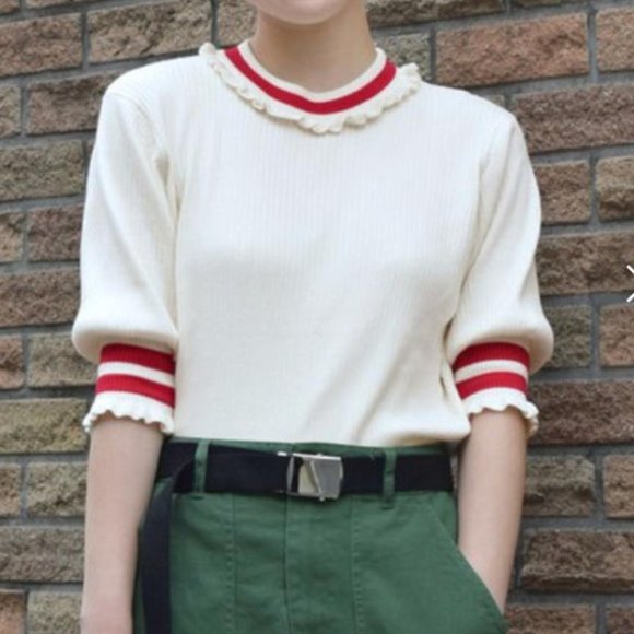 (sold) W Closet Ribbed Knit Top with Frills (ライン入りリブニット) - Picture 5 of 6